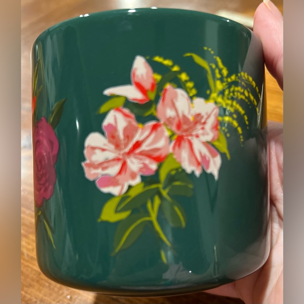 Starbucks Mug Floral Green Ceramic Holiday 2018 12 oz Bando Red & Pink Rose - Picture 2 of 11